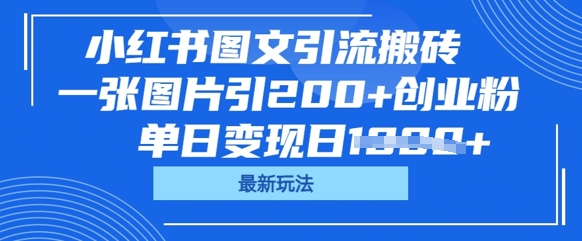 小红书图文引流搬砖，一张图片引200+创业粉，单日变现日数张-创业资源:轻创终点站-刀客联盟