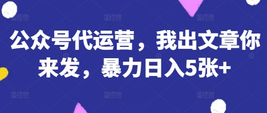 公众号代运营，我出文章你来发，暴力日入5张+【揭秘】-创业资源:轻创终点站-刀客联盟