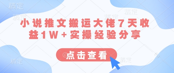 小说推文搬运大佬7天收益1W+实操经验分享-创业资源:轻创终点站-刀客联盟