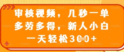 最新审核视频，几秒一单，多劳多得，新人小白一天轻松3张【揭秘】-创业资源:轻创终点站-刀客联盟