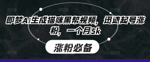 即梦AI生成猫咪黑帮视频，迅速起号涨粉，一个月5k-创业资源:轻创终点站-刀客联盟