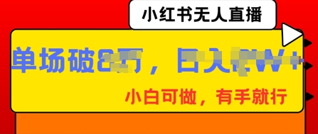 小红书无人直播，纯小白可做，有手就行，单场直播销售额破8w-创业资源:轻创终点站-刀客联盟